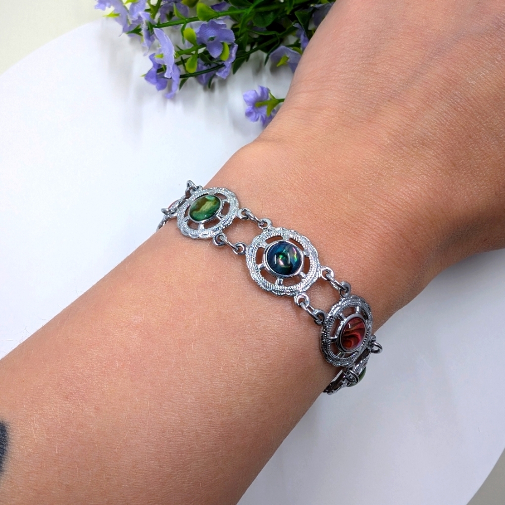 Abalone Shell and Sterling Silver Plated Vintage Bracelet
